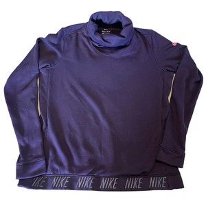 Nike Dri-Fit Women's Sweater Fleece Cowl Turtle Neck Pullover Purple Logo MEDIUM